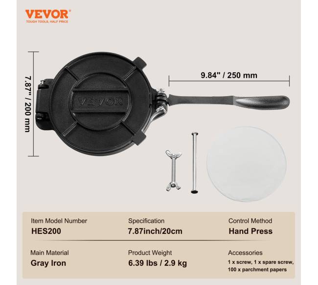 Ketaus tortilijų presas, 20 cm6