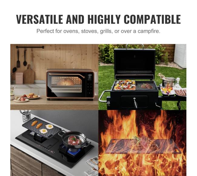 Dvigubas ketaus grilio paviršius su rankenėlėmis5