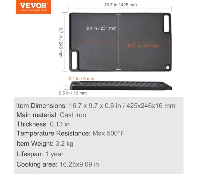 Dvigubas ketaus grilio paviršius su rankenėlėmis6