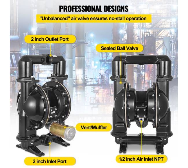 Oro dviguba diafragmos pompa, 2 colių, aliuminio korpusas4