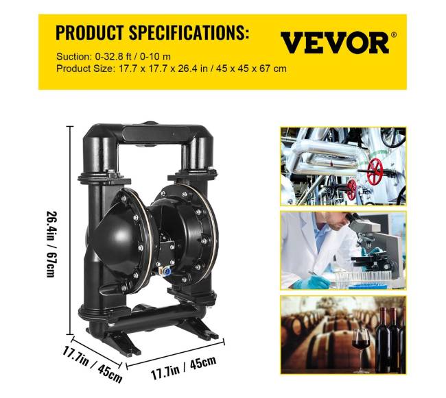 Oro dviguba diafragmos pompa, 2 colių, aliuminio korpusas5