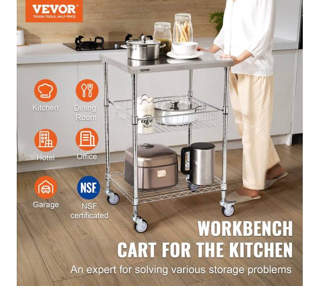 Virtuvės vežimėlis, 3 aukštai, su ratukais1