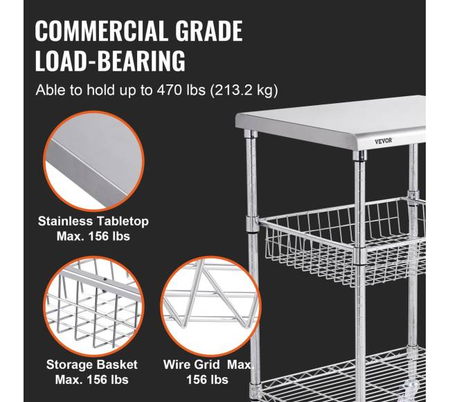 Virtuvės vežimėlis, 3 aukštai, su ratukais2