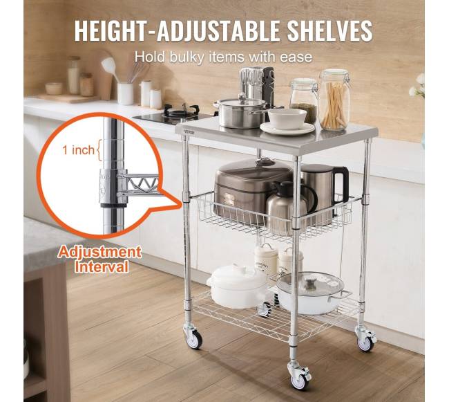 Virtuvės vežimėlis, 3 aukštai, su ratukais3