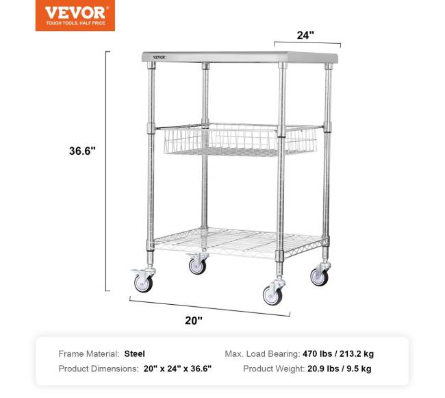 Virtuvės vežimėlis, 3 aukštai, su ratukais6