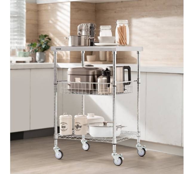 Virtuvės vežimėlis, 3 aukštai, su ratukais7