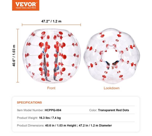 Pripučiamas buferinis kamuolys 1vnt, 1.2 m zorb kamuoliai6