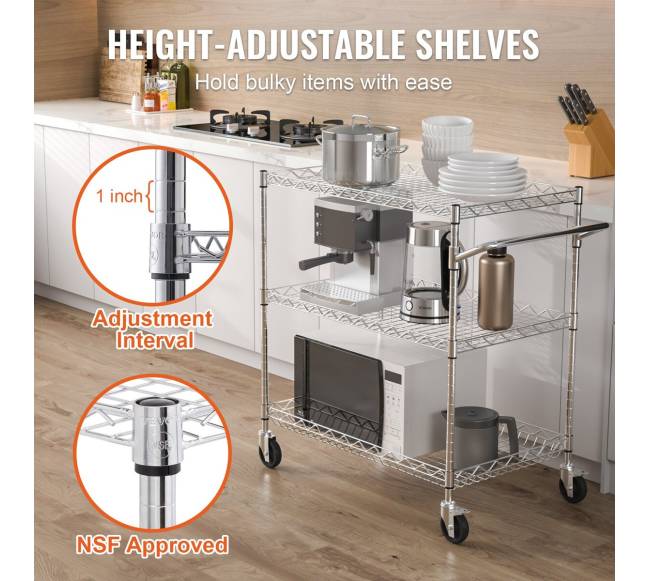 Virtuvės vežimėlis su 3 lentynomis3