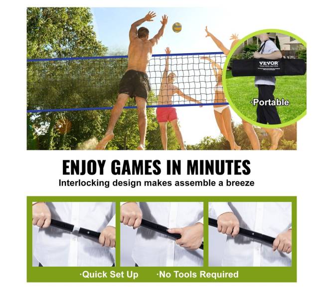 Nešiojamas tinklinio tinklas su reguliuojamu aukščiu4