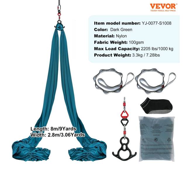 Aerialiniai šilko ir jogos sūpuoklės, žalios6