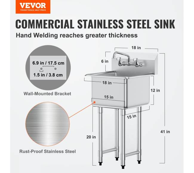 Nerūdijančio plieno vienos sekcijos kriauklė1
