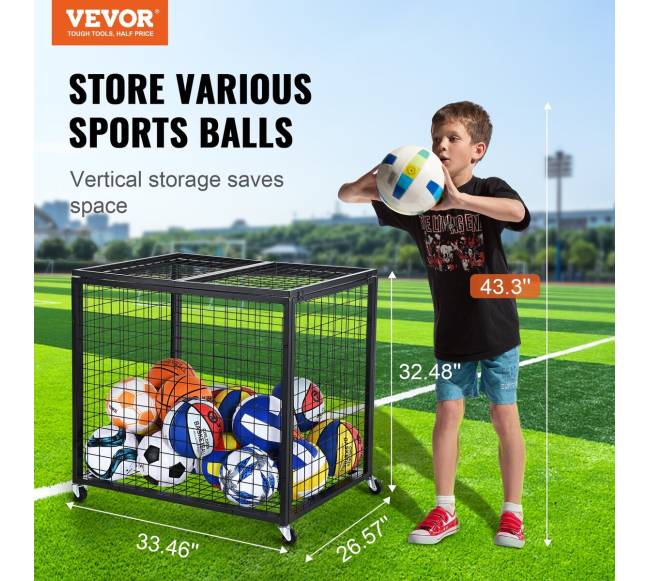 Rutulinių sporto daiktų laikymo vežimėlis su spyna1