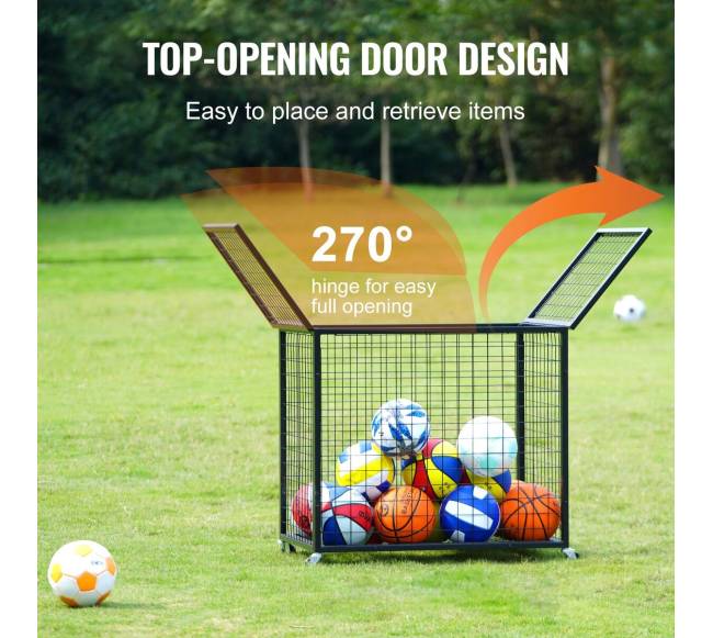 Rutulinių sporto daiktų laikymo vežimėlis su spyna3