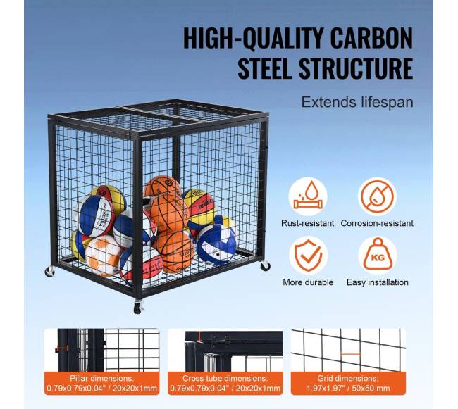 Rutulinių sporto daiktų laikymo vežimėlis su spyna4