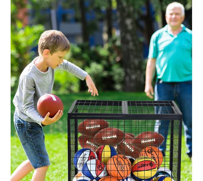 Rutulinių sporto daiktų laikymo vežimėlis su spyna7