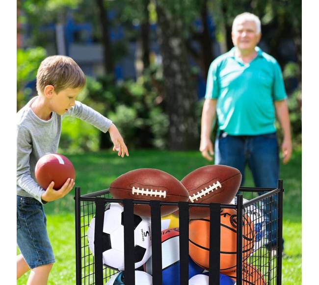 Riedantysis sporto kamuolių laikymo vežimėlis7