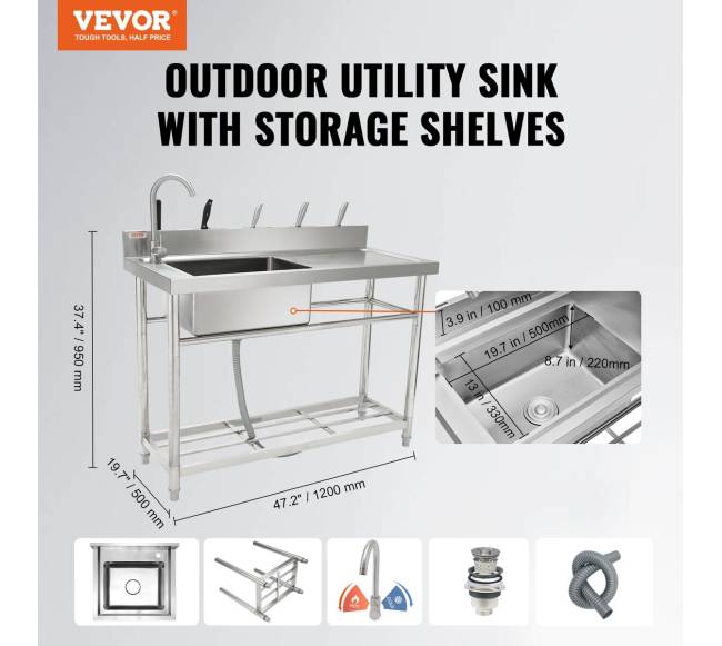 Komercinė nerūdijančio plieno kriauklė su stalu1