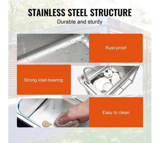 Komercinė nerūdijančio plieno kriauklė su stalu2