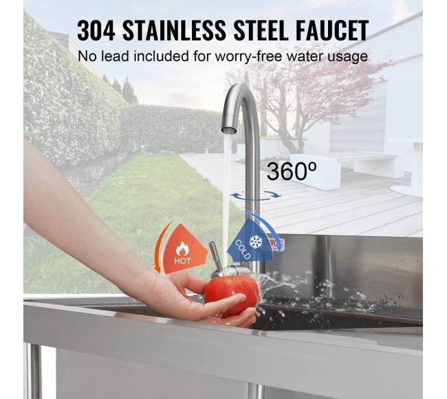 Komercinė nerūdijančio plieno kriauklė su stalu5