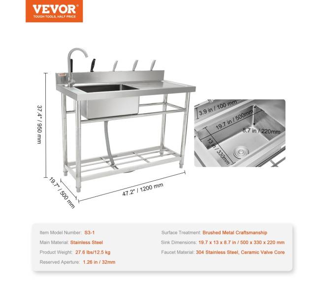Komercinė nerūdijančio plieno kriauklė su stalu6