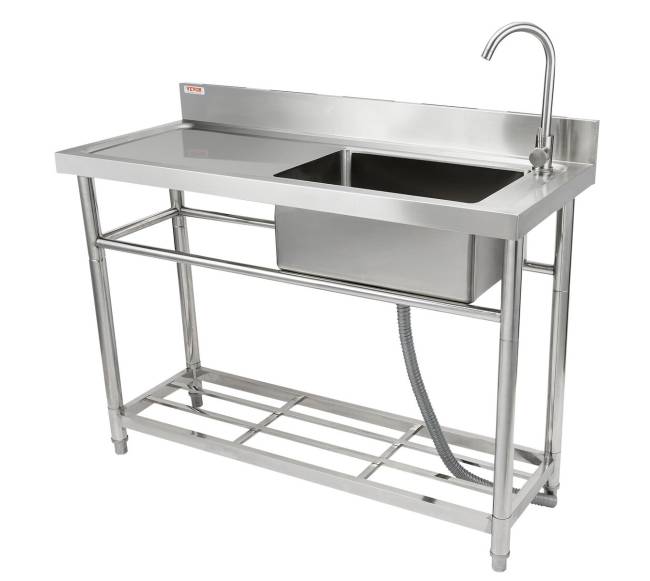 Nerūdijančio plieno virtuvės praustuvė su stalu0