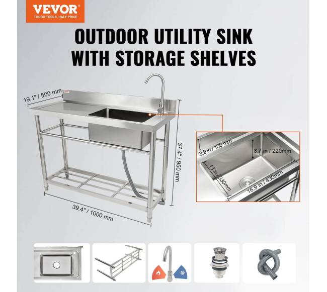 Nerūdijančio plieno virtuvės praustuvė su stalu1