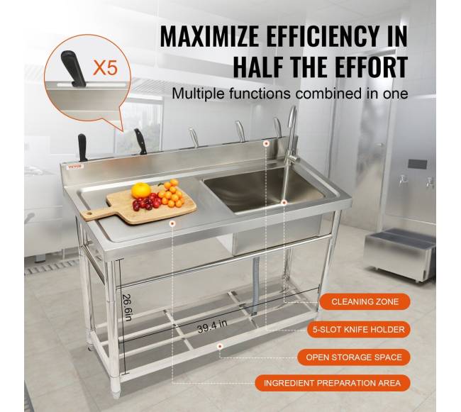 Nerūdijančio plieno virtuvės praustuvė su stalu5