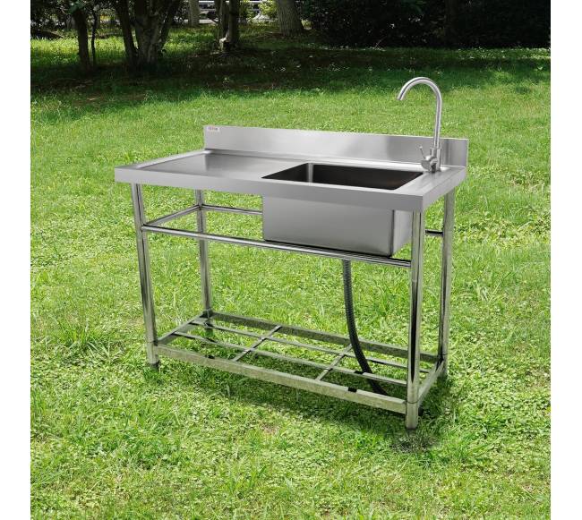 Nerūdijančio plieno virtuvės praustuvė su stalu7