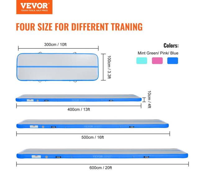3,9 m ilgio pripučiamas gimnastikos kilimėlis su pompa1