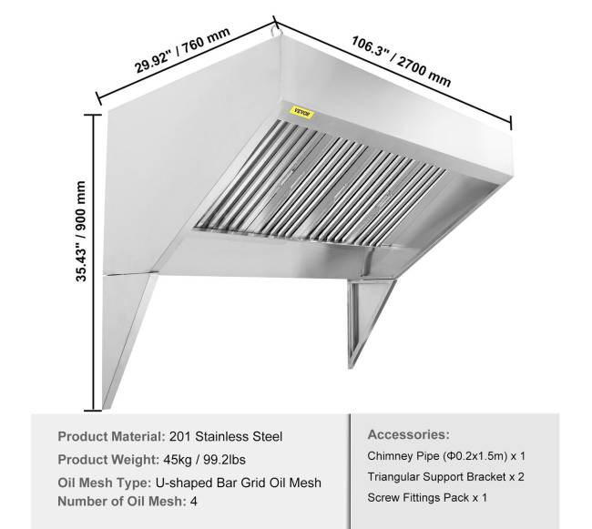 Restoranų ventiliacijos gaubtas 9ft iš nerūdijančio plieno6