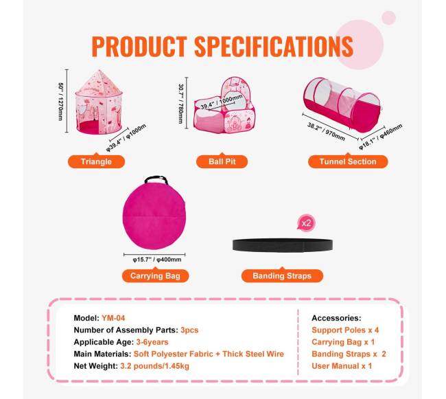 Vaikiška 3 dalių žaidimų palapinė su tuneliu6