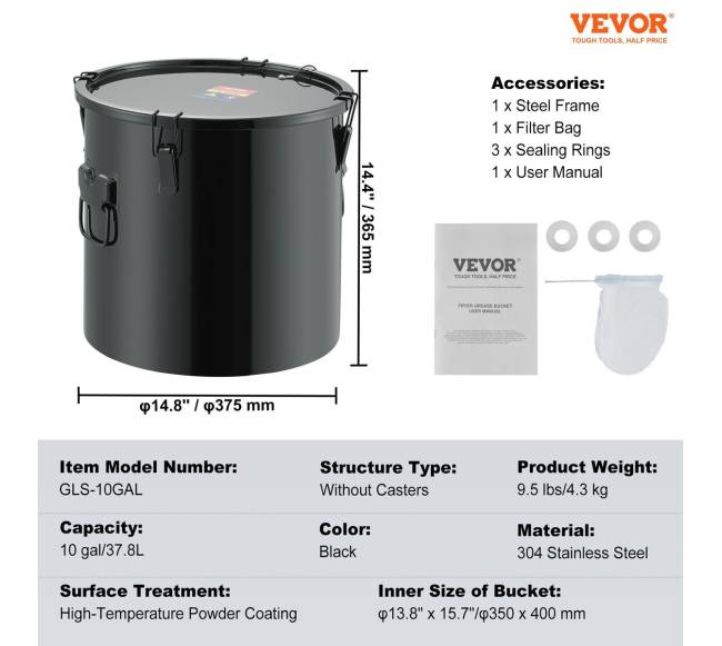 10 galonų talpos riebalų kibiras6