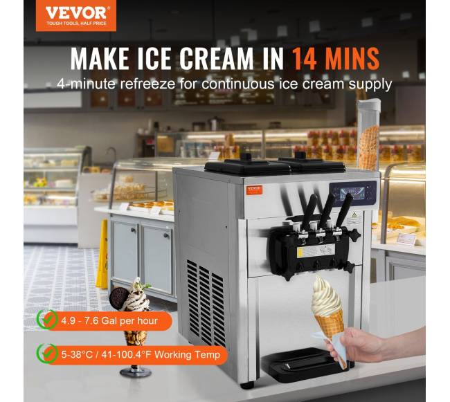 Komercinė minkštų ledų mašina su trimis skonių pasirinkimais1