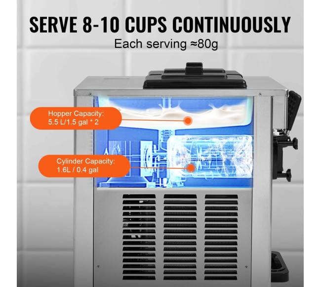 Komercinė minkštų ledų mašina su trimis skonių pasirinkimais3