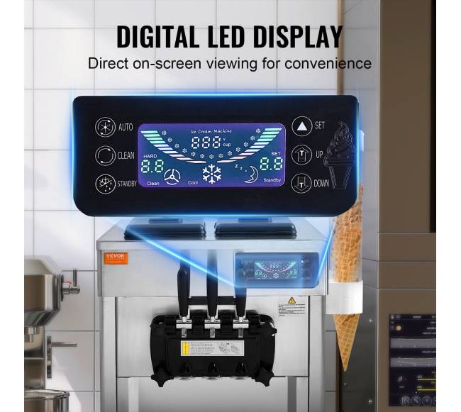 Komercinė minkštų ledų mašina su trimis skonių pasirinkimais4