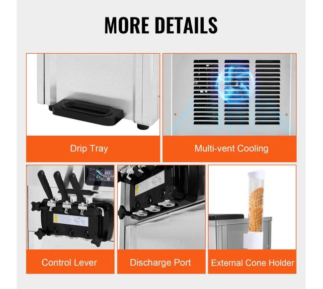 Komercinė minkštų ledų mašina su trimis skonių pasirinkimais5