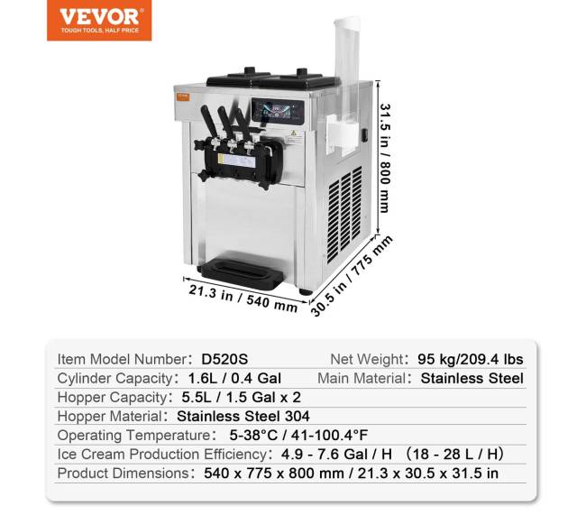 Komercinė minkštų ledų mašina su trimis skonių pasirinkimais6
