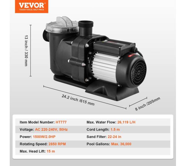 Antžeminis baseino siurblys 1500W 2.0HP su filtru6