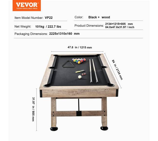 7 pėdų biliardo stalas su priedais6