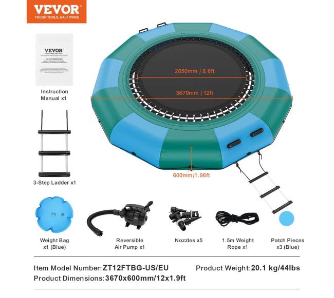 Pripučiama vandens batuto platforma 3,66 m6