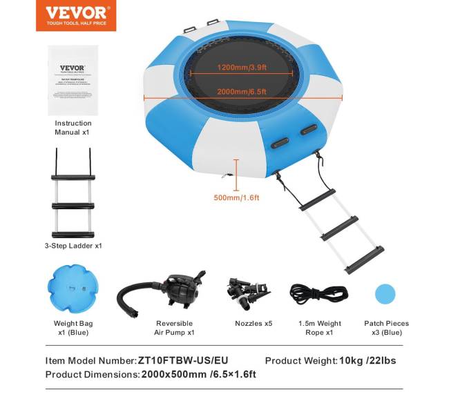6,5 ft pripučiamas vandens batutas6