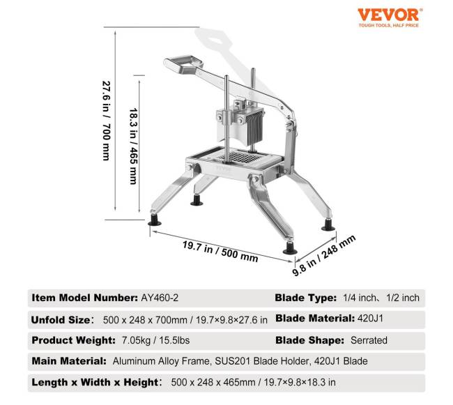 Komercinis daržovių pjaustytuvas, 6,35 ir 12,7 mm6