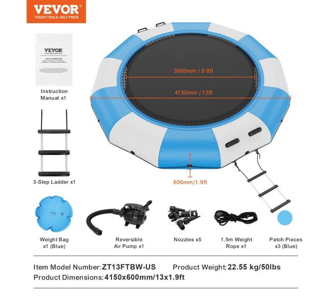 4 m pripučiama vandens batutų platforma6
