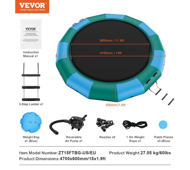 15 pėdų pripučiamas vandens batutas6