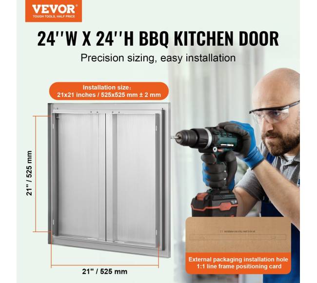 Lauko virtuvės durys 610x610 mm, nerūdijančio plieno1