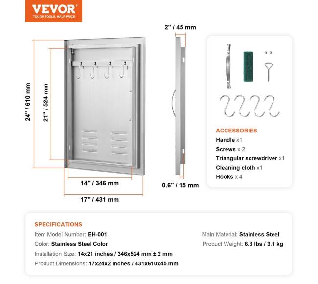 nerūdijančio plieno 610x431 mm BBQ durys6