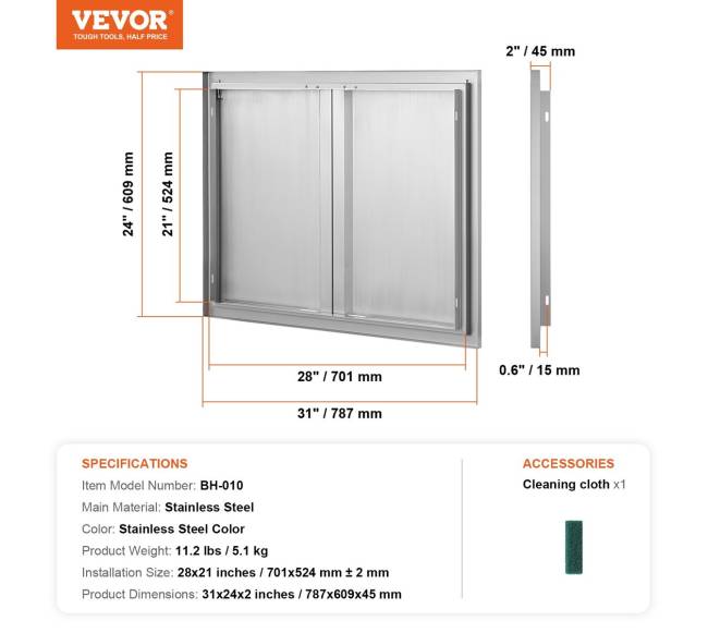 Lauko virtuvės dvigubos durys 787x609 mm6