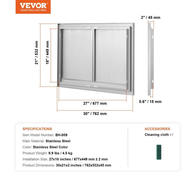 BBQ prieigos durys 762x532 mm iš nerūdijančio plieno6