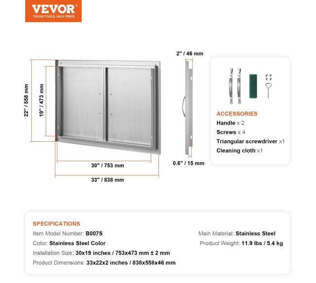 Nerūdijančio plieno BBQ prieigos durys 838x558 mm6