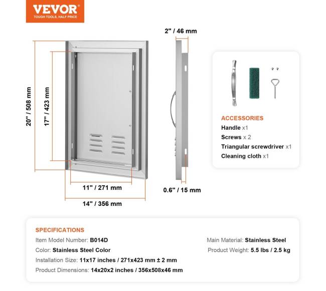 Lauko virtuvės nerūdijančio plieno durelės 356x508 mm6